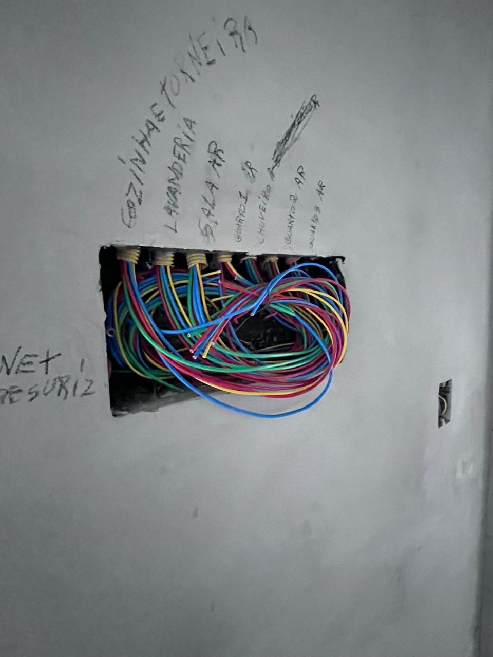 Fiação passada e identificada no quadro